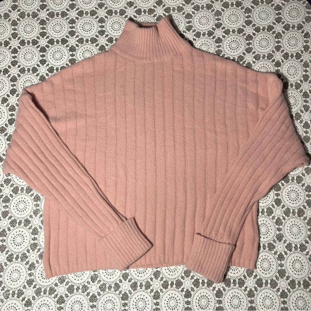 Pink Ribbed Turtleneck Sweater - Picture 1 of 7
